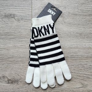 DKNY Striped Black and White Gloves Womens One Size Winter Cozy